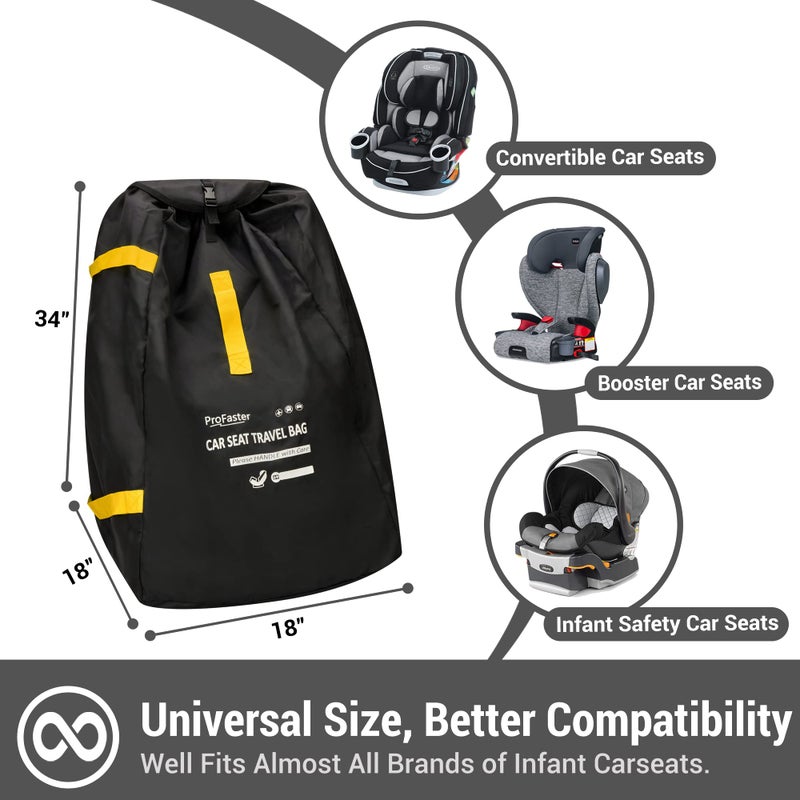 ProFaster Car Seat Travel Bag Backpack for Air Travel - Karfast Universal Infant Carseat Gate Check Bag Cover for Airplane, Foldable with Pouch, Yellow - Image 2